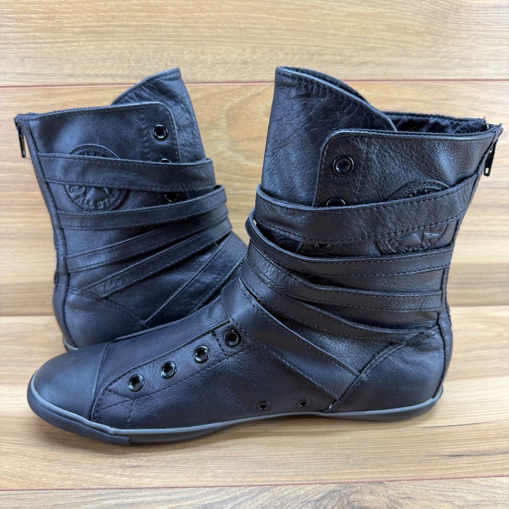 Converse Sidney X-Hi High Top Sneaker Womens 8.5 Black Leather Buckles Punk Goth - Picture 6 of 12